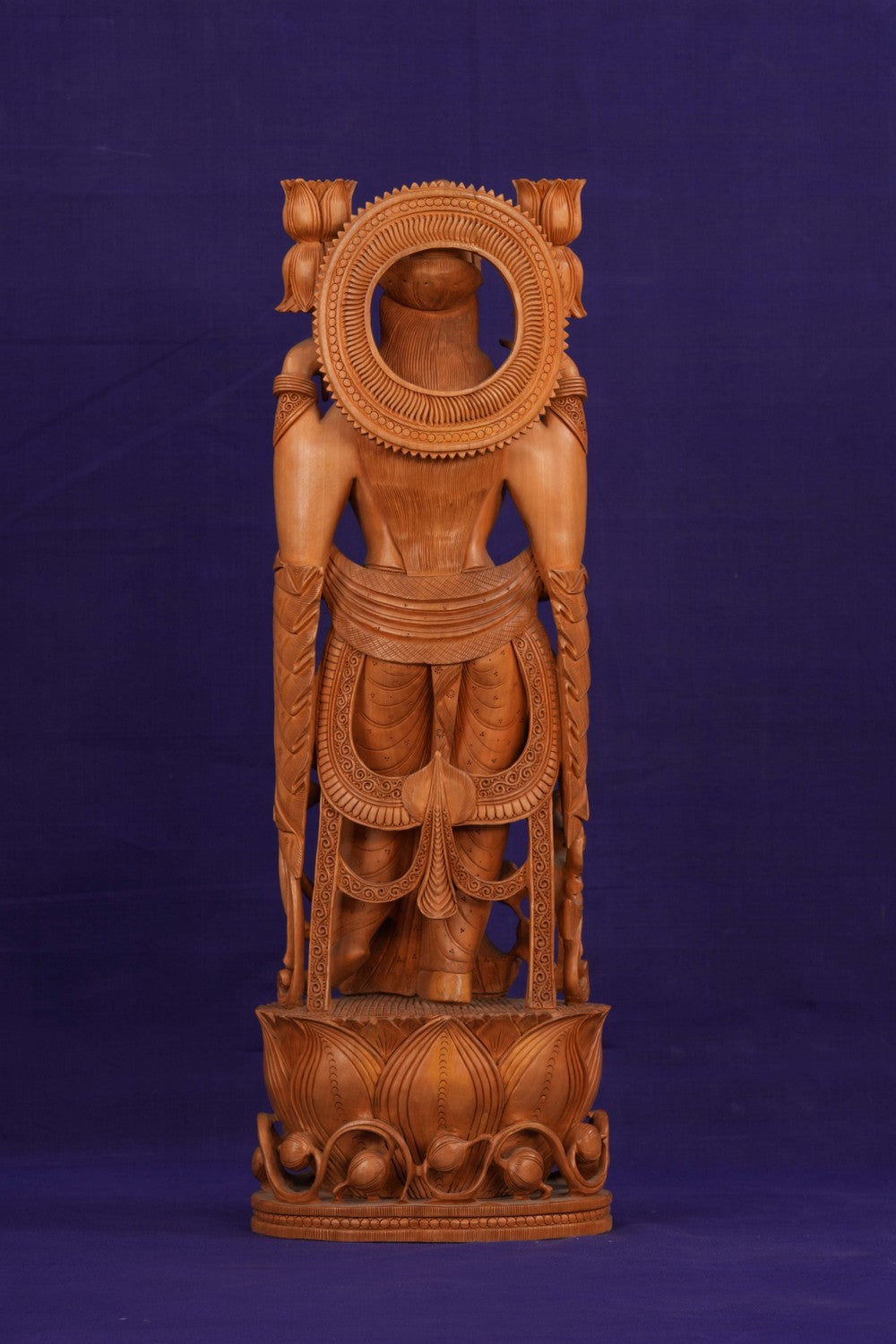 Image of Cedar Wood Carving Goddess Lakshmi Statue